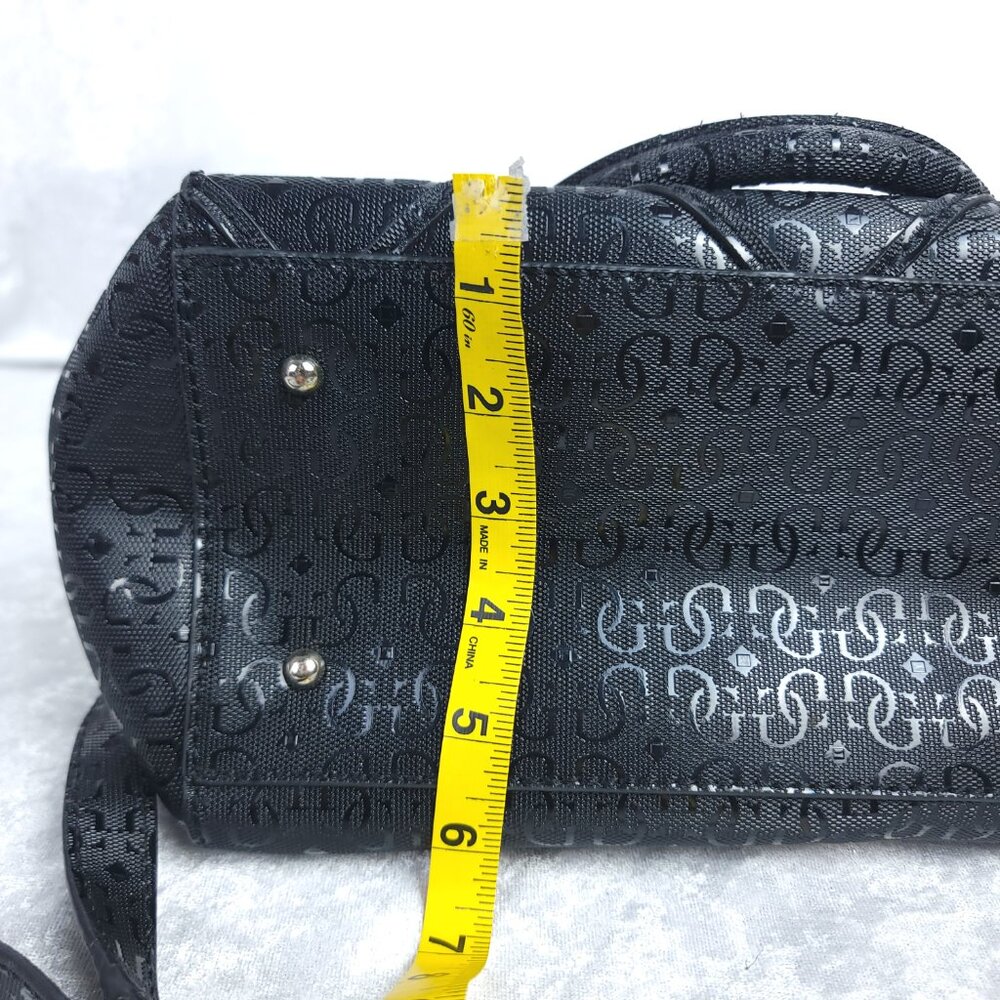 GUESS 1981 Black Logo Satchel Handbag PVC Monogram Boston Bag w/ Strap - Picture 13 of 15